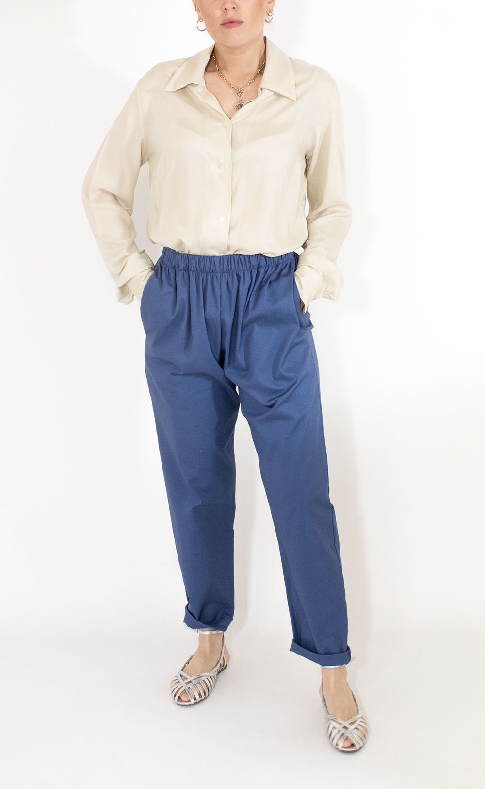 Pantaloni con elastico in vita color Blu